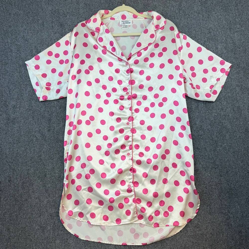 Vintage Hasting & Smith Polka Dot Sleep Shirt Button Front M
